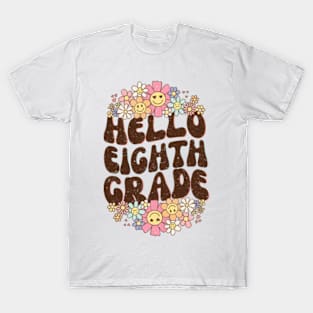 Groovy Hello 8th Grade Vibes Retro Teacher Back To School T-Shirt